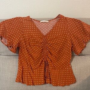 Orange Polka Dot Ruched Top - A Beautiful Soul - size X